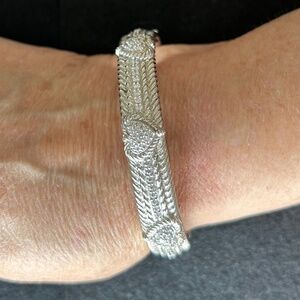 Judith Ripka Sterling Silver Diamonique Heart Hinged Cuff Bracelet